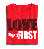 Load image into Gallery viewer, Women's Rhinestone Love Thyself First Regular T-shirt