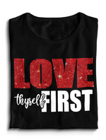 Load image into Gallery viewer, Women's Rhinestone Love Thyself First Regular T-shirt