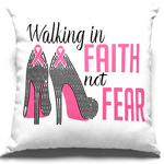 Load image into Gallery viewer, Breast Cancer Awareness Rhinestone "Walking In Faith Not Fear", "12x12" Pillow Throw
