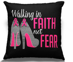 Load image into Gallery viewer, Breast Cancer Awareness Rhinestone "Walking In Faith Not Fear", "12x12" Pillow Throw