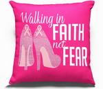 Load image into Gallery viewer, Breast Cancer Awareness Rhinestone "Walking In Faith Not Fear", "12x12" Pillow Throw