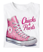 Load image into Gallery viewer, Breast Cancer Chucks And Pearls T-shirt