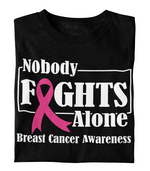 Load image into Gallery viewer, Unisex Breast Cancer Awareness "Nobody Fights Alone" Regular T-shirt