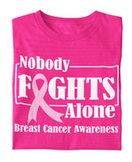 Load image into Gallery viewer, Unisex Breast Cancer Awareness "Nobody Fights Alone" Regular T-shirt
