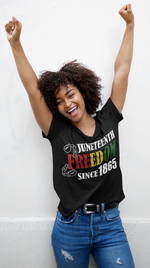Load image into Gallery viewer, Women's Juneteenth Freedom Since 1865 Glittered Regular T-shirt