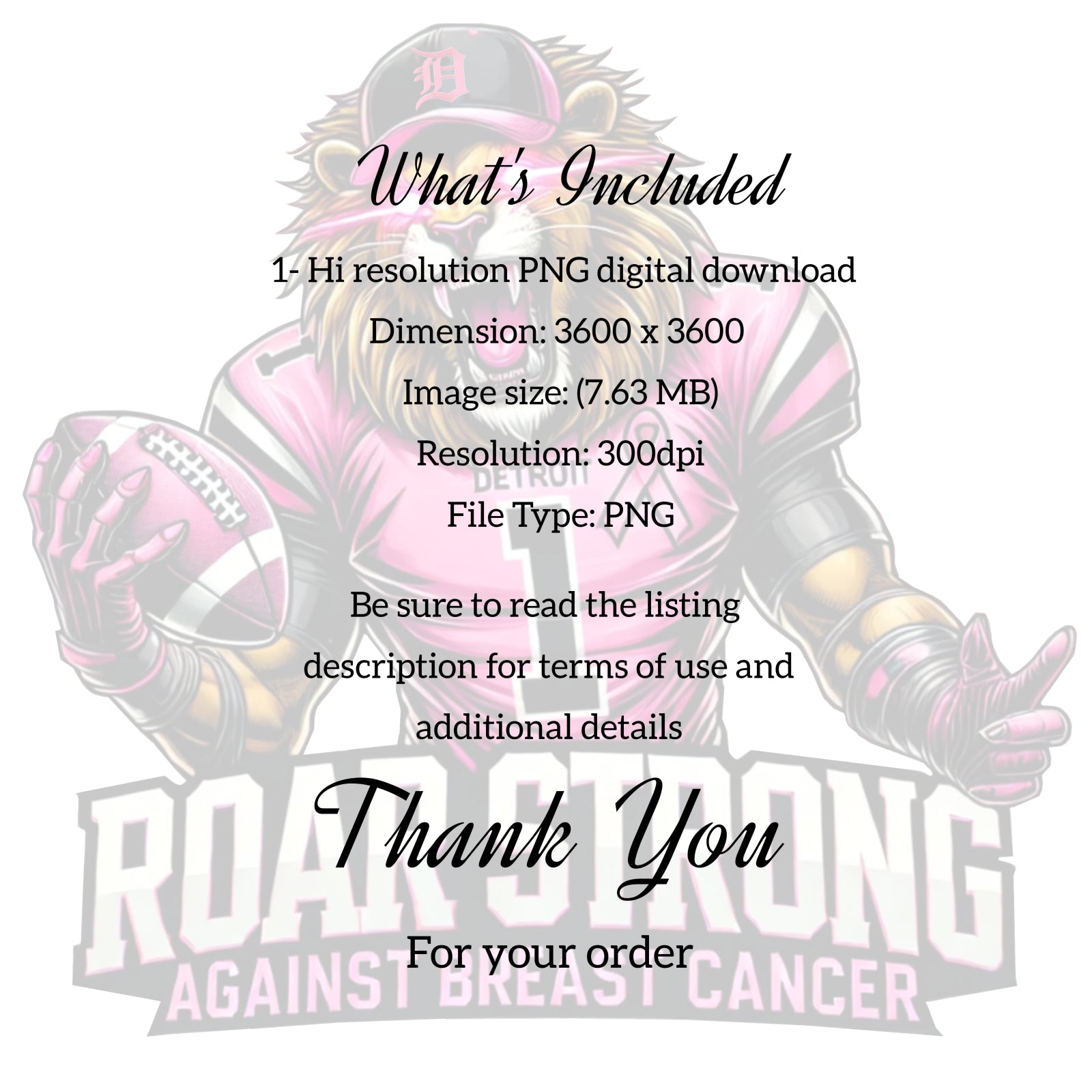 Breast Cancer Detroit Roar Strong Digital Download