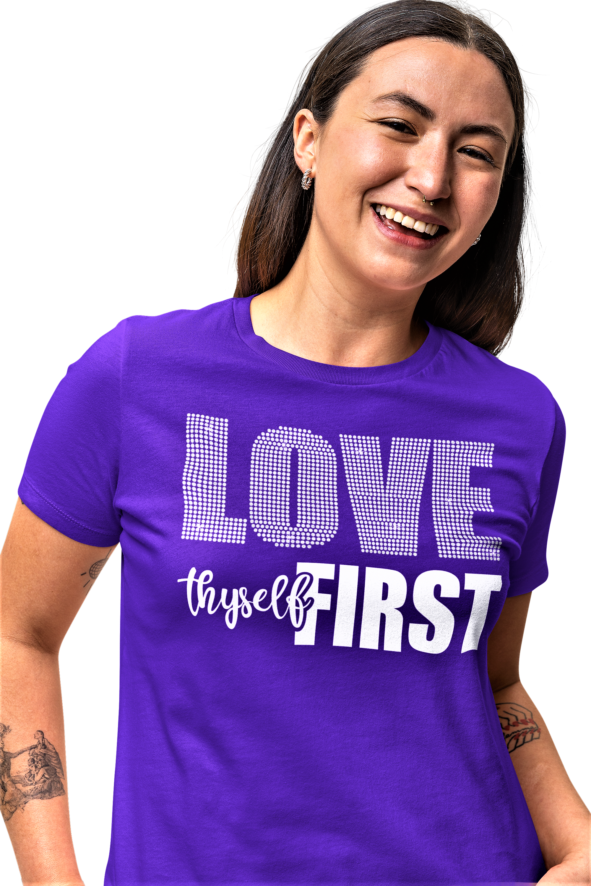 Women's Rhinestone Love Thyself First Semi-Fitted T-shirt