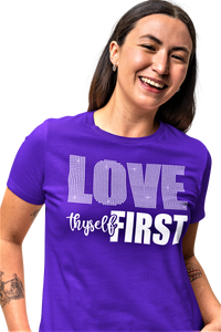 Women's Rhinestone Love Thyself First Semi-Fitted T-shirt