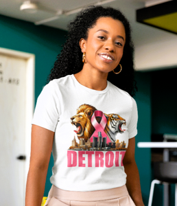 Breast Cancer Detroit Tiger and Lion Skyline Digital Download