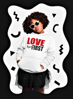 Load image into Gallery viewer, Girls Original Love Thyself First Glitter Hoodie
