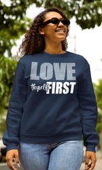 Load image into Gallery viewer, Women&#39;s Love Thyself First Rhinestone Sweatshirt
