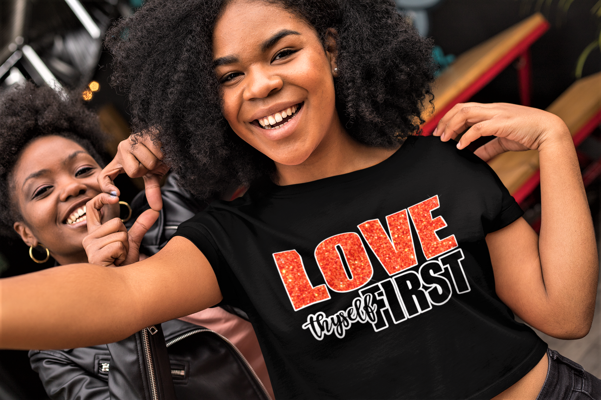 Women's Glittered Love Thyself First Crop Top T-shirt