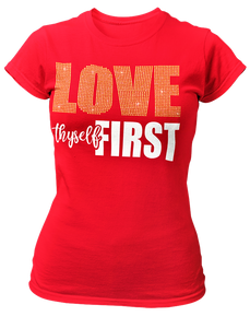 Women's Rhinestone Love Thyself First Semi-Fitted T-shirt