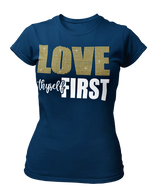 Load image into Gallery viewer, Women&#39;s Rhinestone Love Thyself First Semi-Fitted T-shirt
