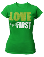 Load image into Gallery viewer, Women&#39;s Rhinestone Love Thyself First Semi-Fitted T-shirt
