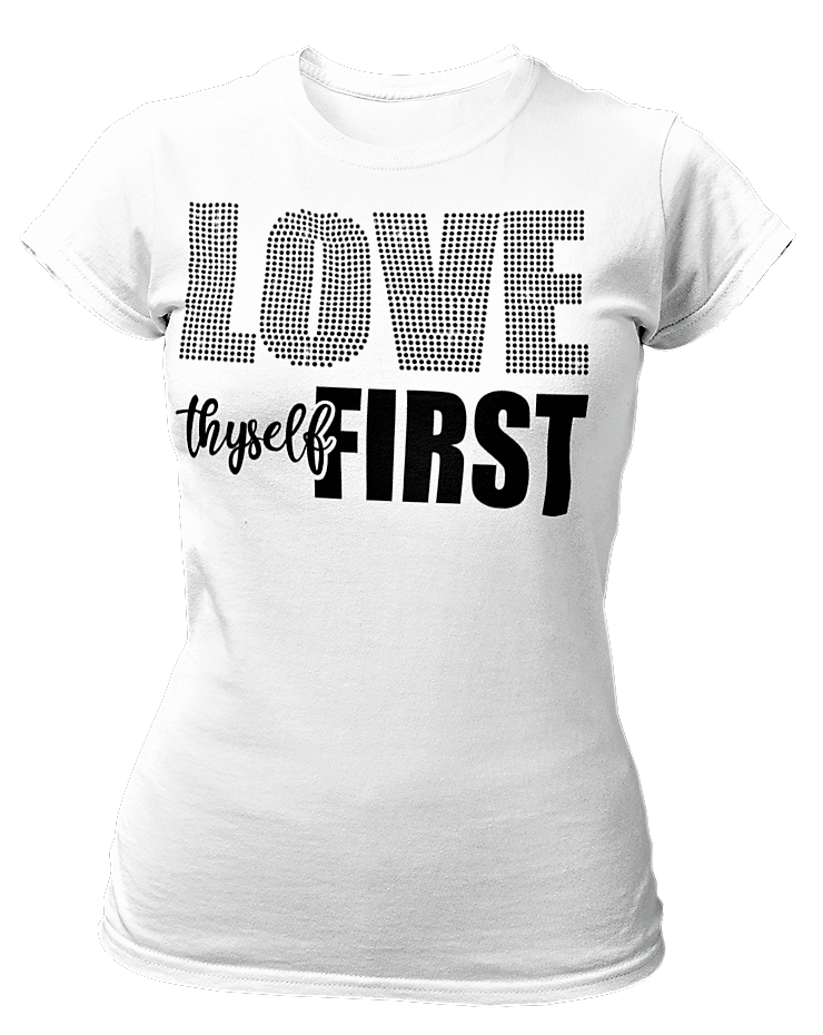 Women's Rhinestone Love Thyself First Semi-Fitted T-shirt