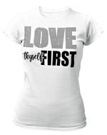 Load image into Gallery viewer, Women&#39;s Rhinestone Love Thyself First Semi-Fitted T-shirt
