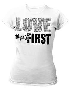 Women's Rhinestone Love Thyself First Semi-Fitted T-shirt