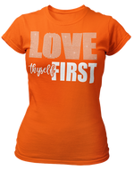 Load image into Gallery viewer, Women&#39;s Rhinestone Love Thyself First Semi-Fitted T-shirt
