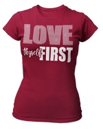 Load image into Gallery viewer, Women&#39;s Rhinestone Love Thyself First Semi-Fitted T-shirt
