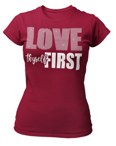 Women's Rhinestone Love Thyself First Semi-Fitted T-shirt