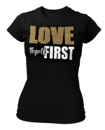 Load image into Gallery viewer, Women&#39;s Rhinestone Love Thyself First Semi-Fitted T-shirt
