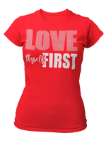 Load image into Gallery viewer, Women&#39;s Rhinestone Love Thyself First Semi-Fitted T-shirt
