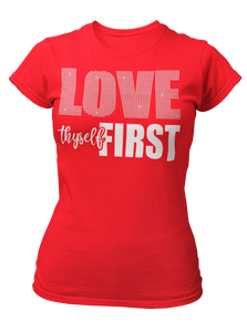 Women's Rhinestone Love Thyself First Semi-Fitted T-shirt