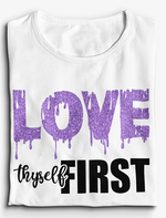 Load image into Gallery viewer, Women&#39;s Glittered Love Thyself First Regular T-shirt

