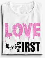 Load image into Gallery viewer, Women&#39;s Glittered Love Thyself First Regular T-shirt
