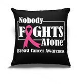 Load image into Gallery viewer, Breast Cancer Awareness Rhinestone &quot;Nobody Fights Alone&quot;,  &quot;12x12&quot; Pillow Throw
