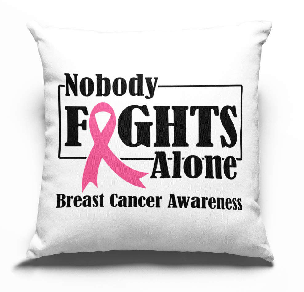 Breast Cancer Awareness Rhinestone "Nobody Fights Alone",  "12x12" Pillow Throw