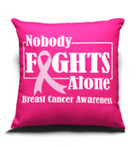 Load image into Gallery viewer, Breast Cancer Awareness Rhinestone &quot;Nobody Fights Alone&quot;,  &quot;12x12&quot; Pillow Throw
