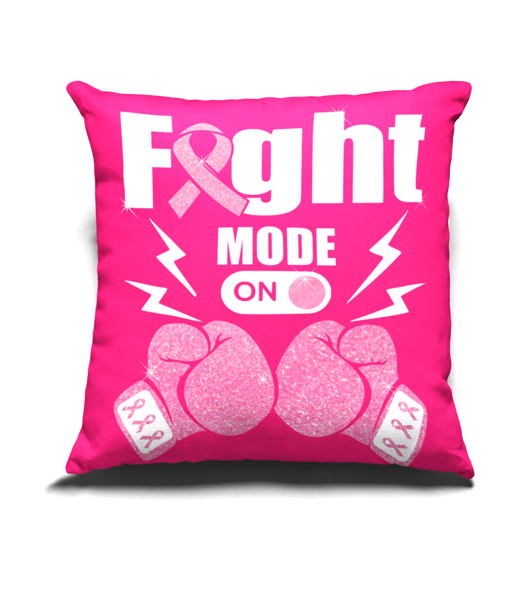 Breast Cancer Awareness Fight Mode On Glitter "12x12" Pillow Throw