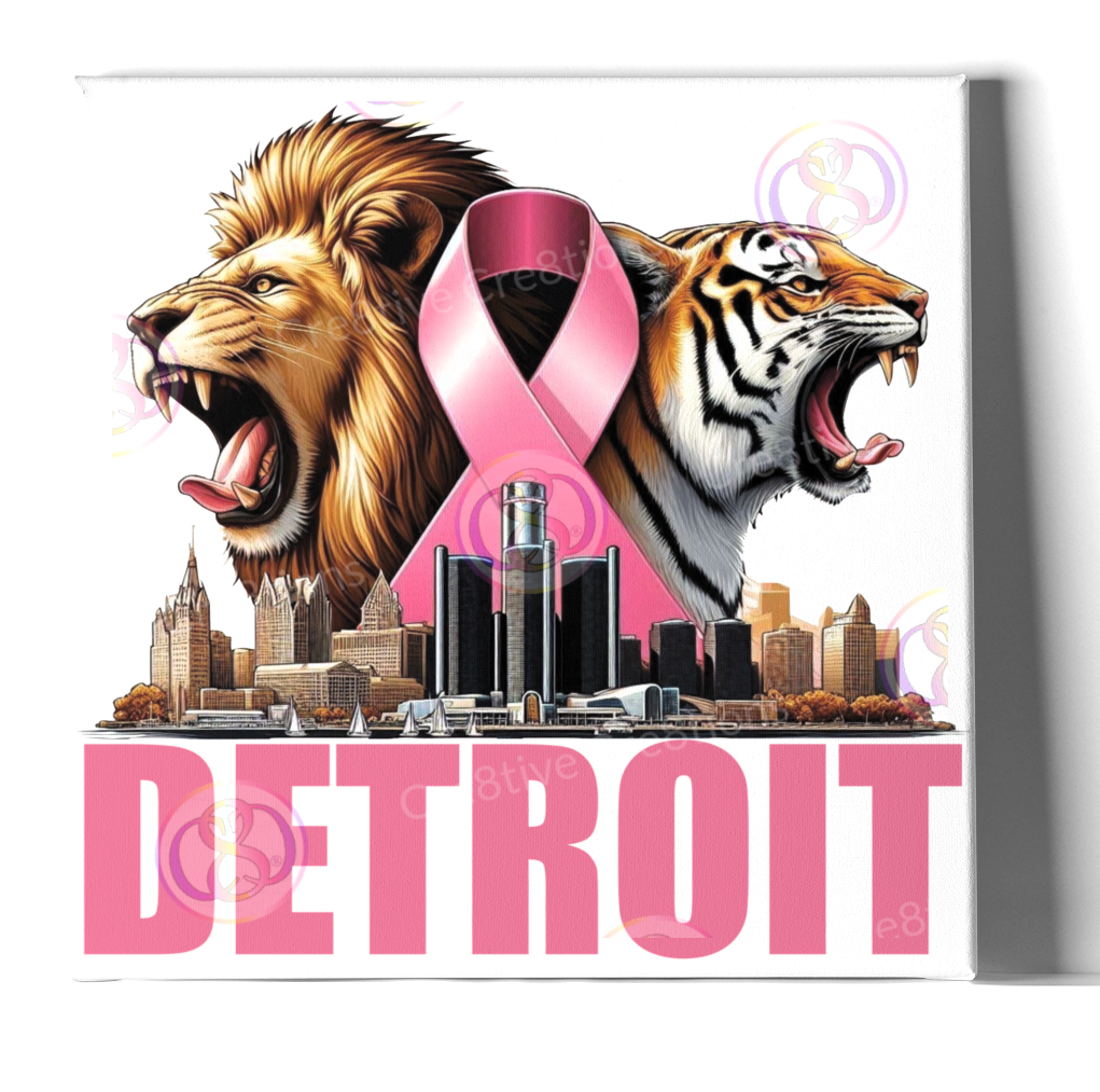 Breast Cancer Detroit Tiger and Lion Skyline Digital Download