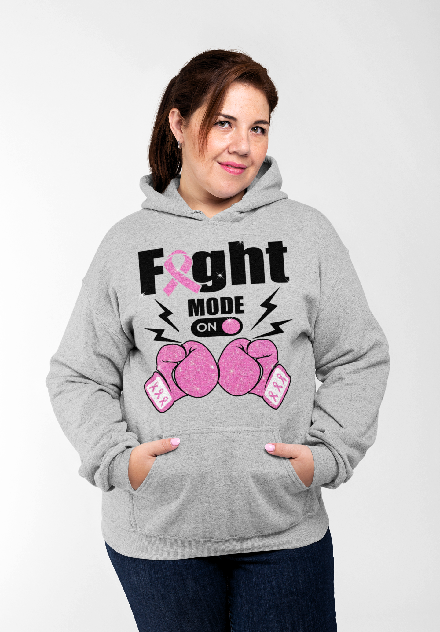 Breast Cancer Awareness Women's "Fight Mode On Glittered Hoodie