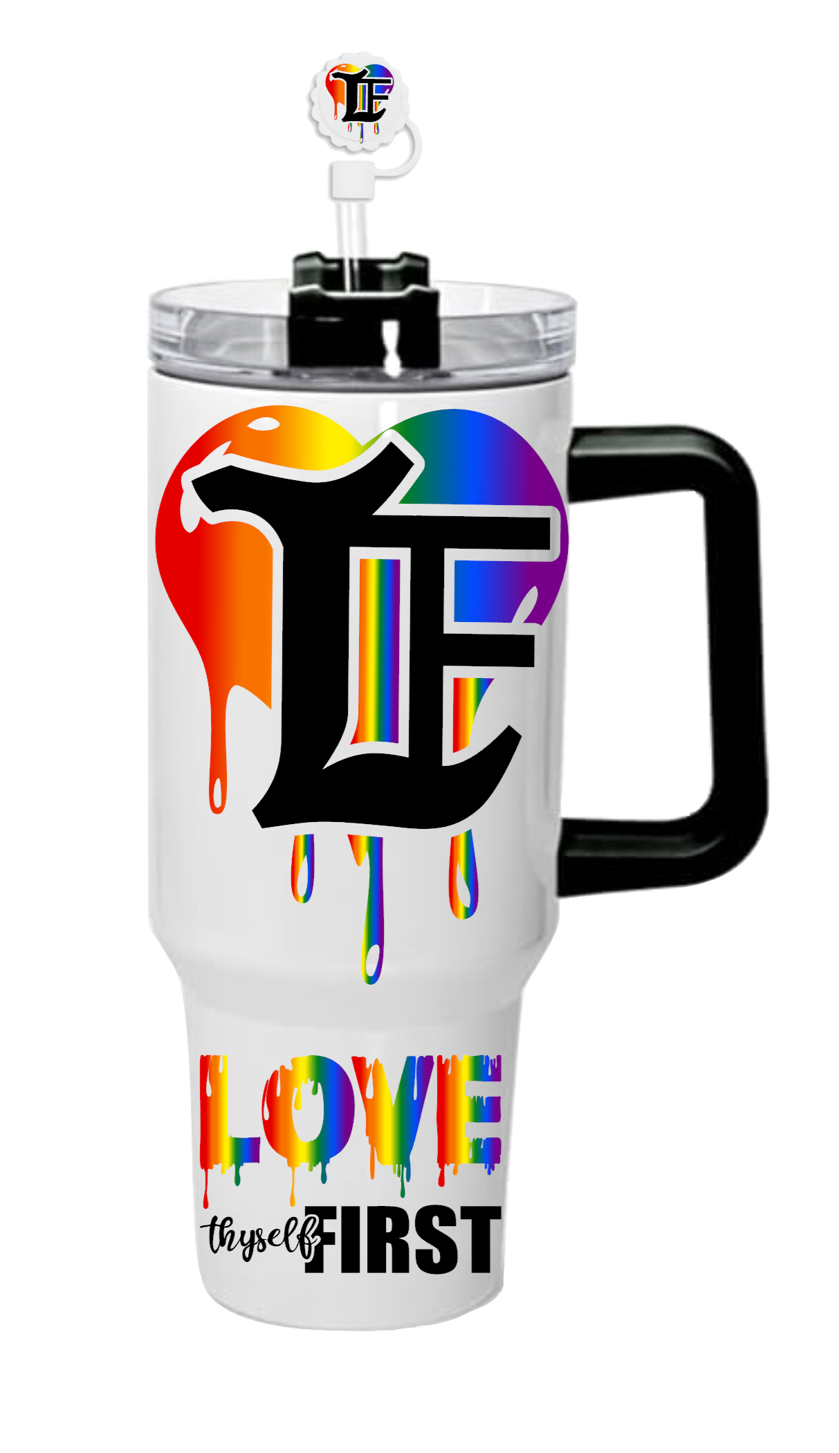 Love Thyself First 40oz Stainless Steel Tumbler With Clear Lid and Straw With Cap