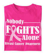 Load image into Gallery viewer, Unisex Breast Cancer Awareness &quot;Nobody Fights Alone&quot;  Regular T-shirt
