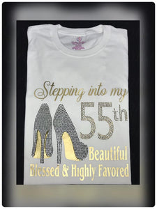 Women's Stepping into my 50th Beautiful Blessed and Highly Favored Bling T-shirt