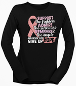 Load image into Gallery viewer, Support the fighter, Inspire the Survivor, Remember the  Angels Glitter Breast Cancer Awareness Long Sleeve Women&#39;s T-shirt - Cre8tive Cre8tions
