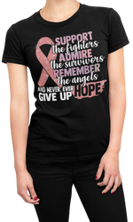 Load image into Gallery viewer, Support the fighter, Inspire the Survivor, Remember the  Angels Glitter Breast Cancer Awareness Women&#39;s Crew /V-Neck - Cre8tive Cre8tions
