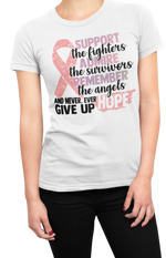 Load image into Gallery viewer, Women&#39;s Support the fighter, Inspire the Survivor, Remember the  Angels Glitter Breast Cancer Awareness  Crew Neck T-shirt
