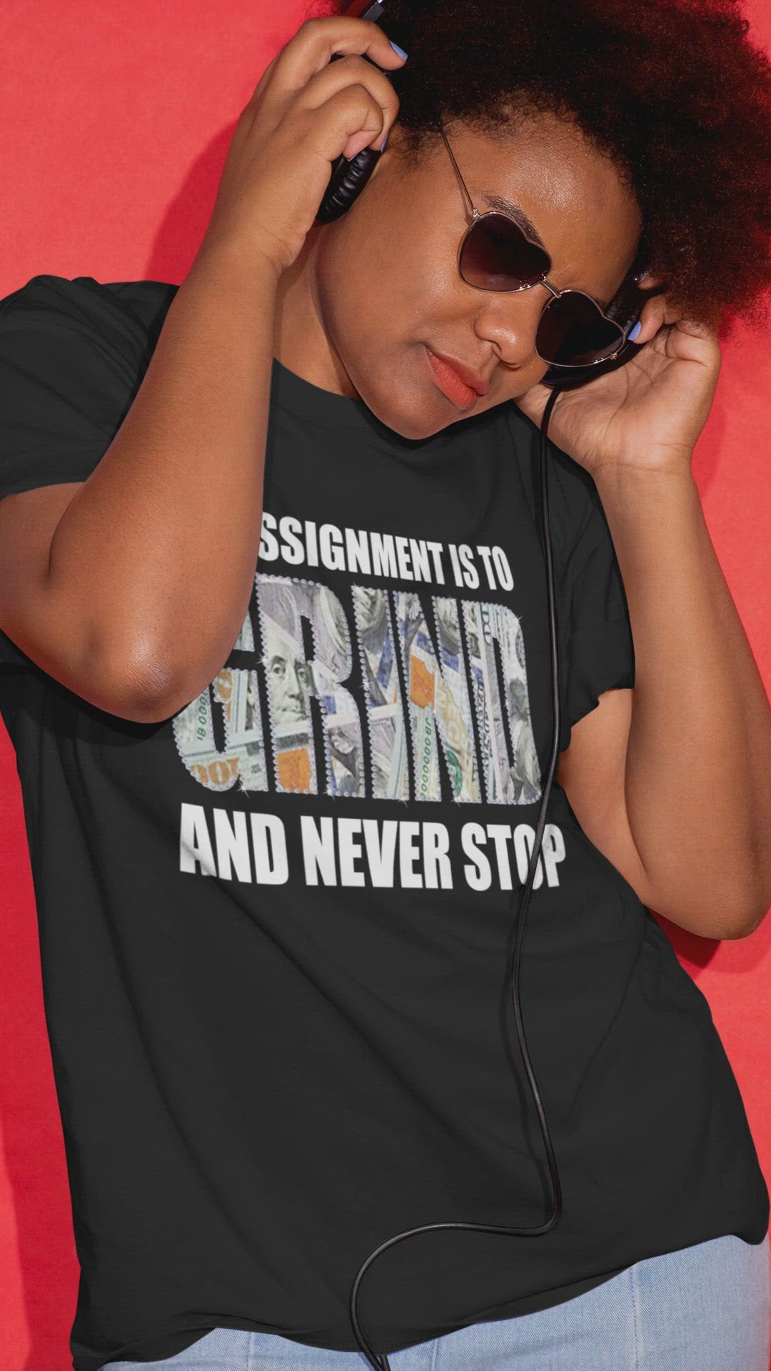 Women's "The Assignment Is To GRIND And Never Stop" Regular Rhinestone T-shirt