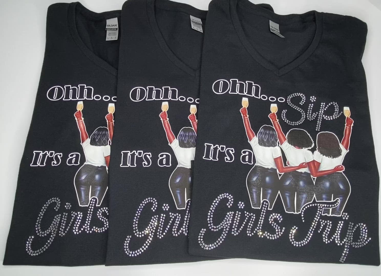 Women's Ohh Sip It's A Girl's Trip Rhinestone T-Shirt