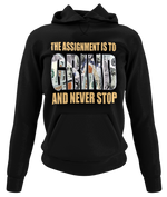 Load image into Gallery viewer, Women&#39;s &quot;The Assignment Is To GRIND And Never Stop&quot; Rhinestone Hoodie
