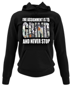 Load image into Gallery viewer, Women&#39;s &quot;The Assignment Is To GRIND And Never Stop&quot; Rhinestone Hoodie
