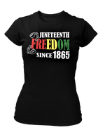 Load image into Gallery viewer, Women&#39;s Juneteenth Freedom Since 1865 Glittered Semi Fitted T-shirt
