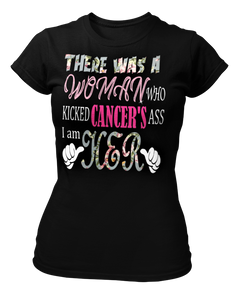 Women's Breast Cancer Awareness There Was A Woman Who Kicked Cancer's Ass Crew Neck  T-shirt