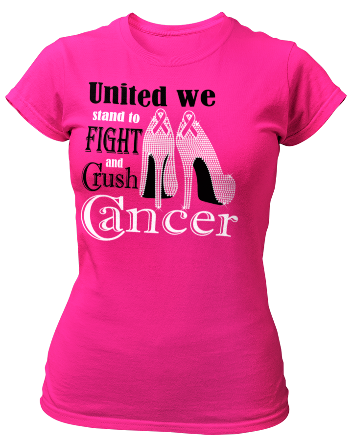 Women's United We Stand To Fight And Crush Cancer Rhinestone T-shirt