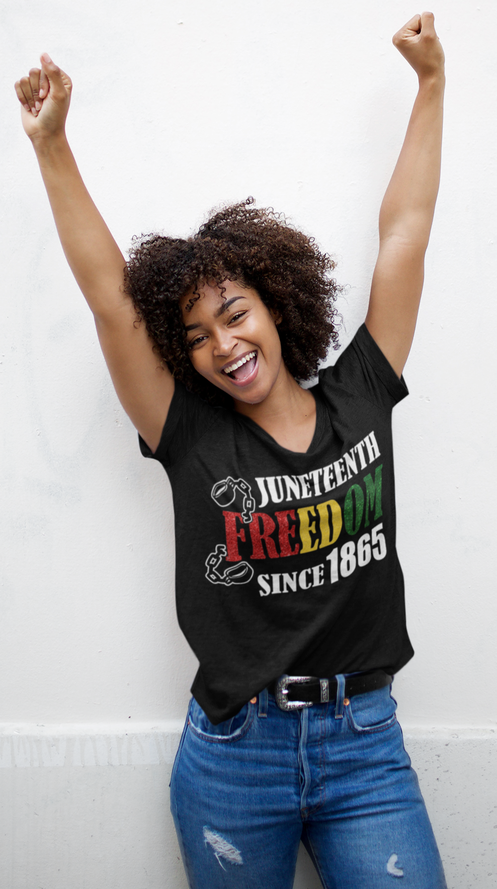 Women's Juneteenth Freedom Since 1865 Glittered Regular T-shirt